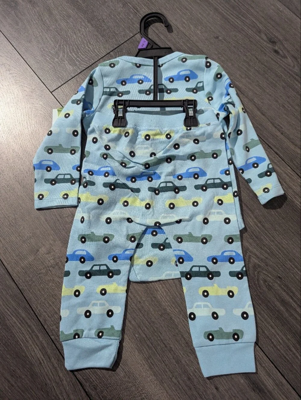M+O GOTS Certified Organic Cotton Light Blue Car-Print Long Sleeve 2 Piece Set